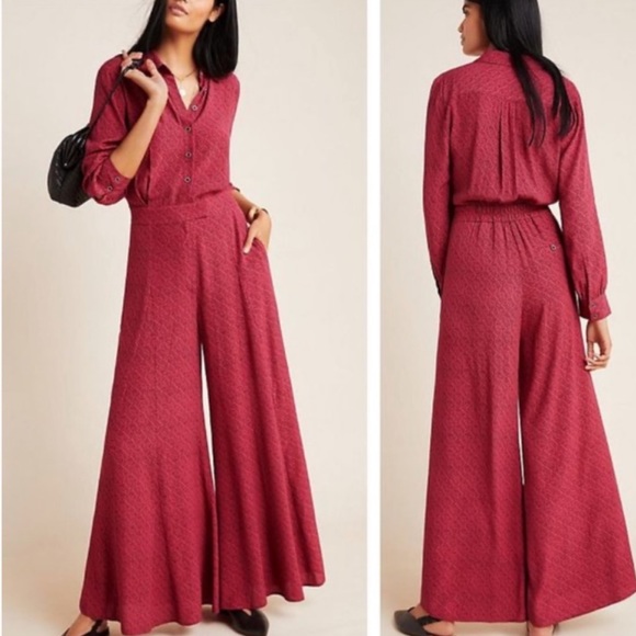 NWT Anthropologie Loveland Wide Leg Wine Jumpsuit - Picture 2 of 9